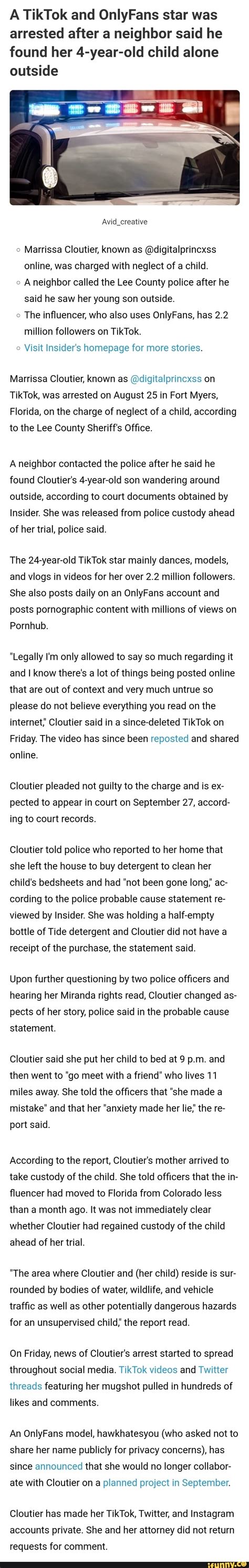 marrissa cloutier|A TikTok and OnlyFans star was arrested after a neighbor said